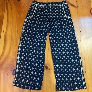 ELEVENSES 8 Navy Foulard Novelty Wide-Leg Pants Printed Silky